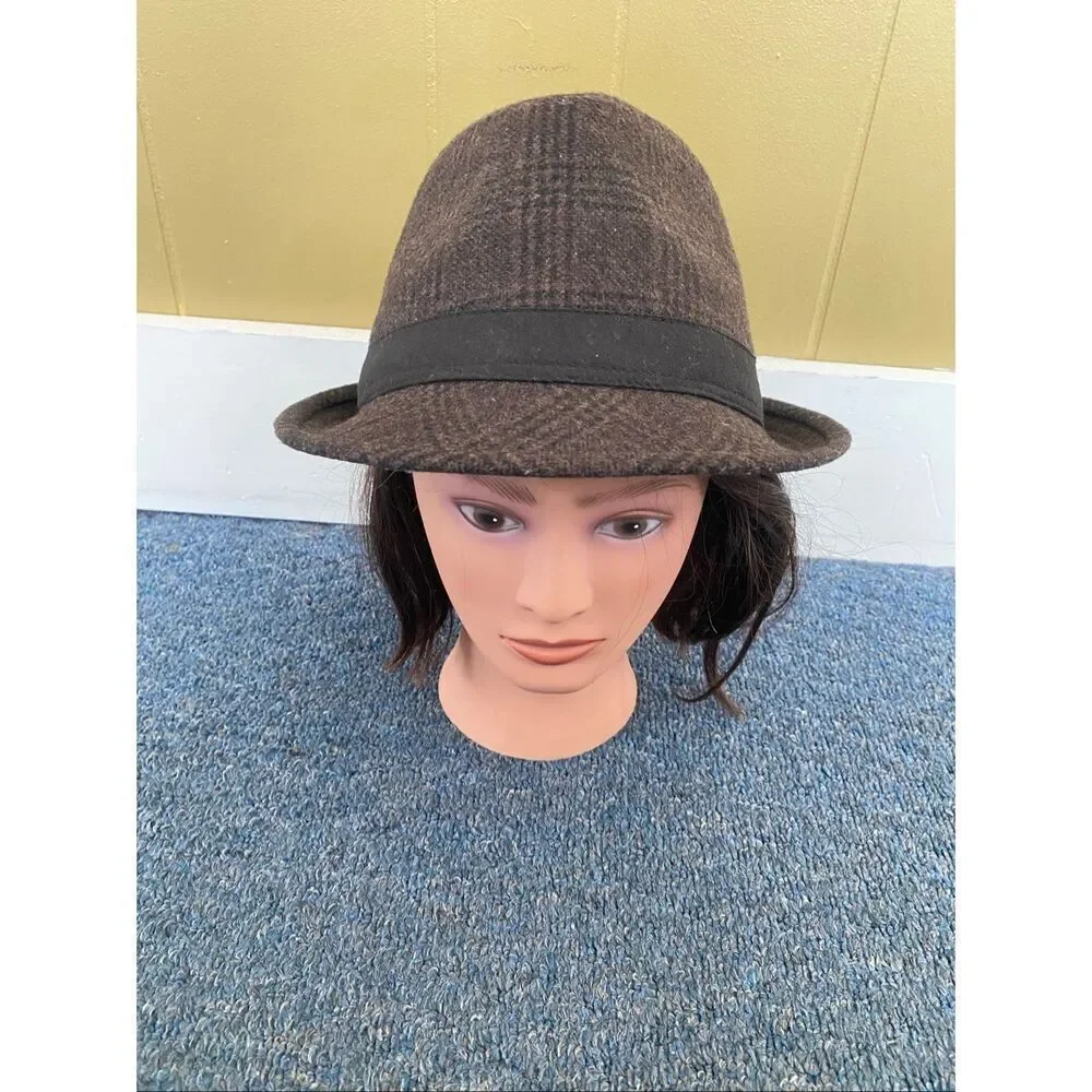 Blue Crown L/XL Men wool polyester blend fedora hat men brown black plaid